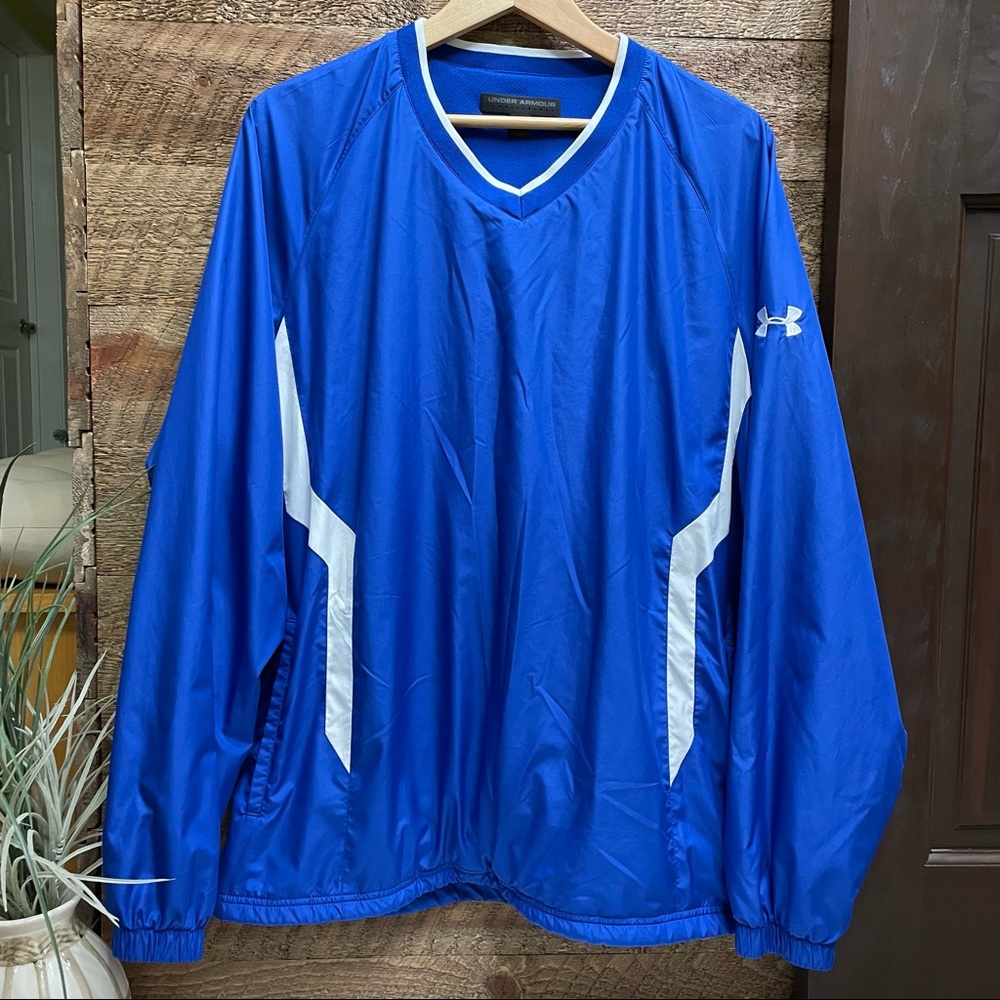 Under Armour (UA) Men’s V Neck Pullover Athletic Windbreaker Royal Blue Size XL